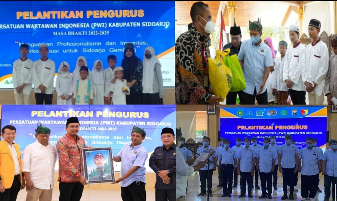 Kegembiraan Santri LKSA Suara Hati dalam Momen Pelantikan Pengurus PWI Sidoarjo Bersama Bupati Ahmad Muhdlor