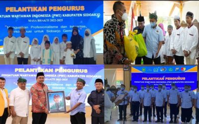 Kegembiraan Santri LKSA Suara Hati dalam Momen Pelantikan Pengurus PWI Sidoarjo Bersama Bupati Ahmad Muhdlor